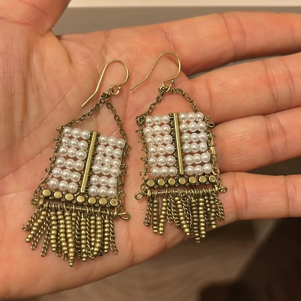 Silpada Gold and White Tiered Beaded Earrings - Picture 7 of 7